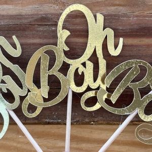 Cupcake picks “Oh Boy” Baby shower - set of 9 - Gold foil